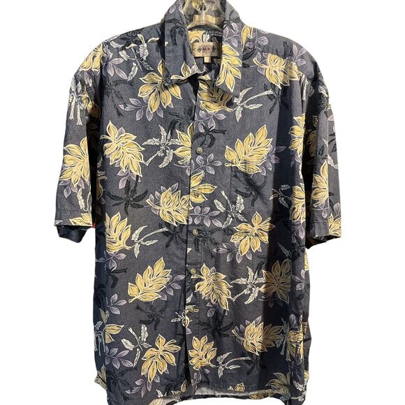 Campia Moda Men’s L Blue Floral Short Sleeve Button Down Cotton Hawaiian Shirt - Picture 1 of 12